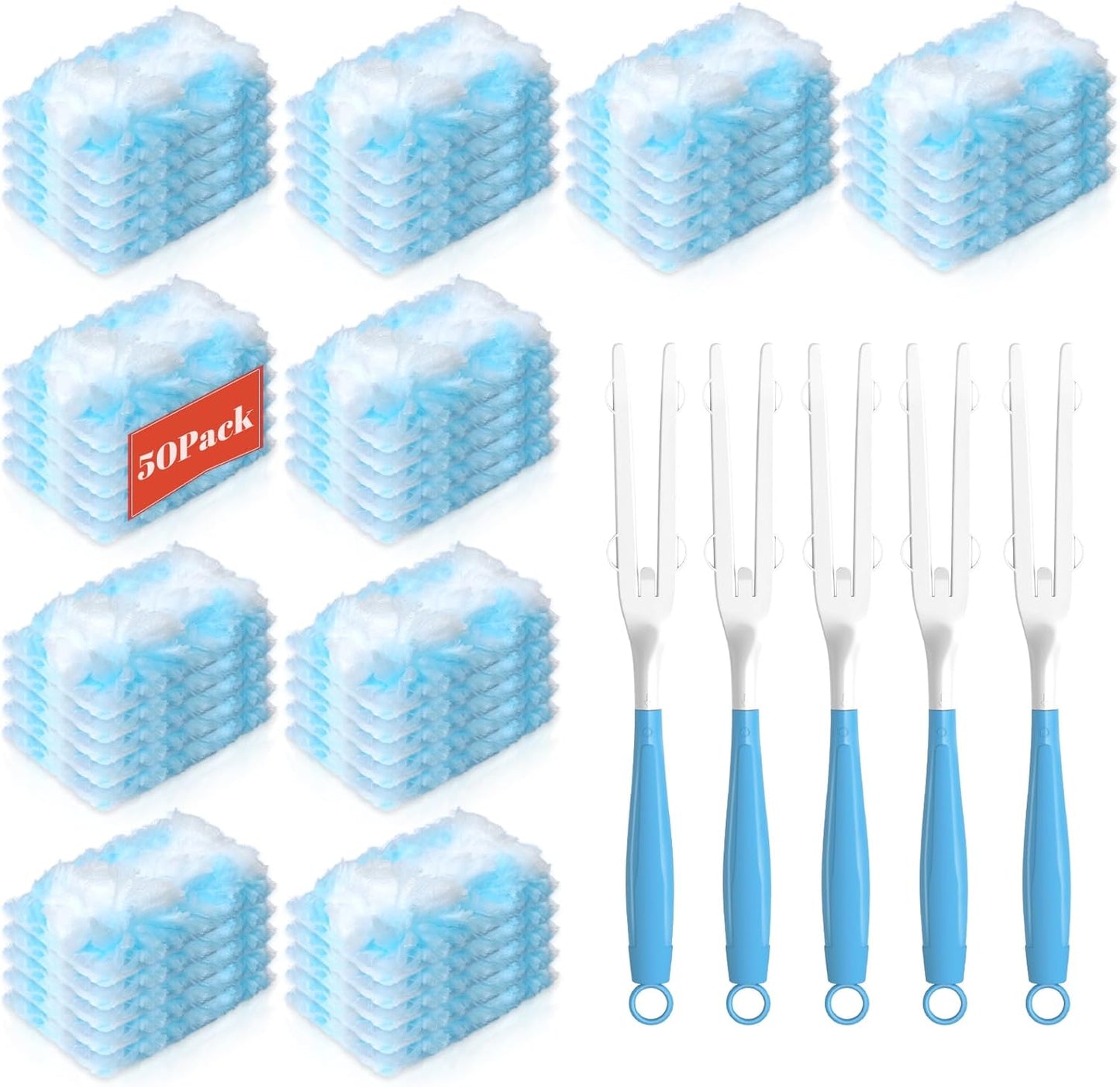 Duster Refills Compatible with Swiffer Heavy Duty Duster Refill,5 Handles+50 Count Dusters for Swiffer Duster Kit, Dusters for Cleaning/Car/Electronics/Furniture/Blinds/Ceiling Fan Cleaner