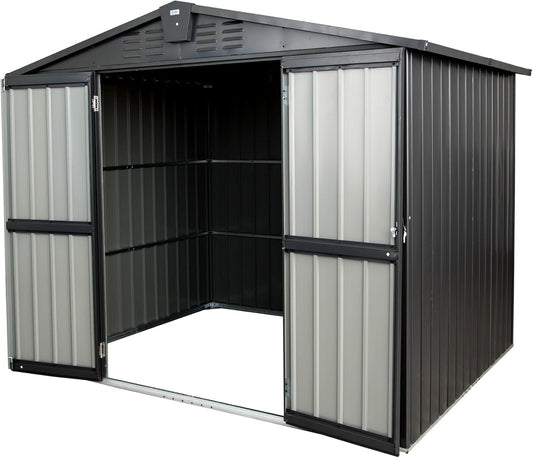 IKERY Galvanized Steel Storage Shed - 8.2' x 6.2' with Lockable Door, Large Metal Garden Shed for Bikes, Trash Cans and Outdoor Storage, Suitable for Backyard and Patio, Dark Gray