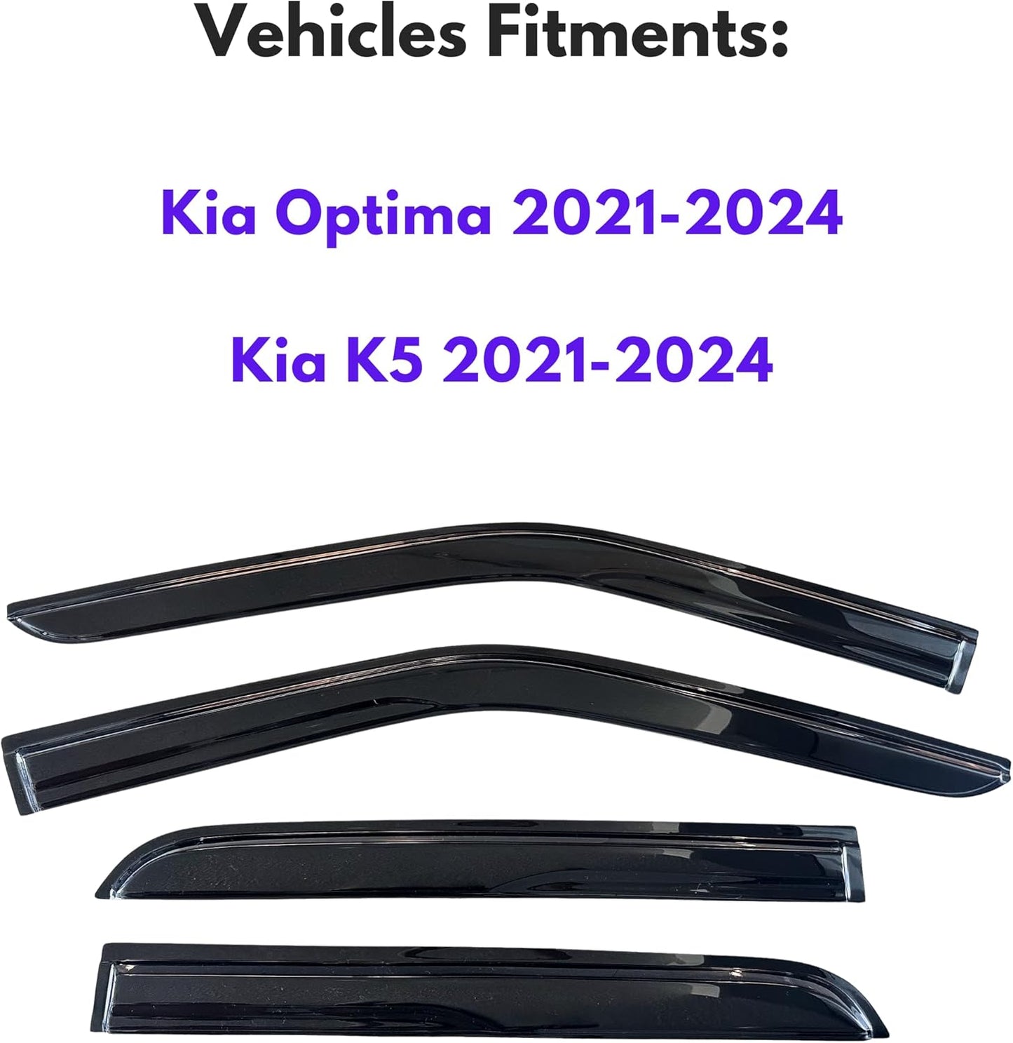 KPY Window Visor Compatible with Kia K5 & Optima 2021-2024, 4PC Rain Guard Side Window Vent Deflectors Tape-On Mugen Style, 2021 2022 2023 2024