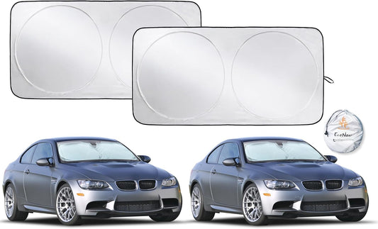 EcoNour Car Windshield Sun Shade (2 Pack), Reflector Sunshade car Window Shades, Car Reflective Sun Blocker Fits Small Sedans, Mini SUVs, & Hatchbacks, Medium (64 in x32 in)
