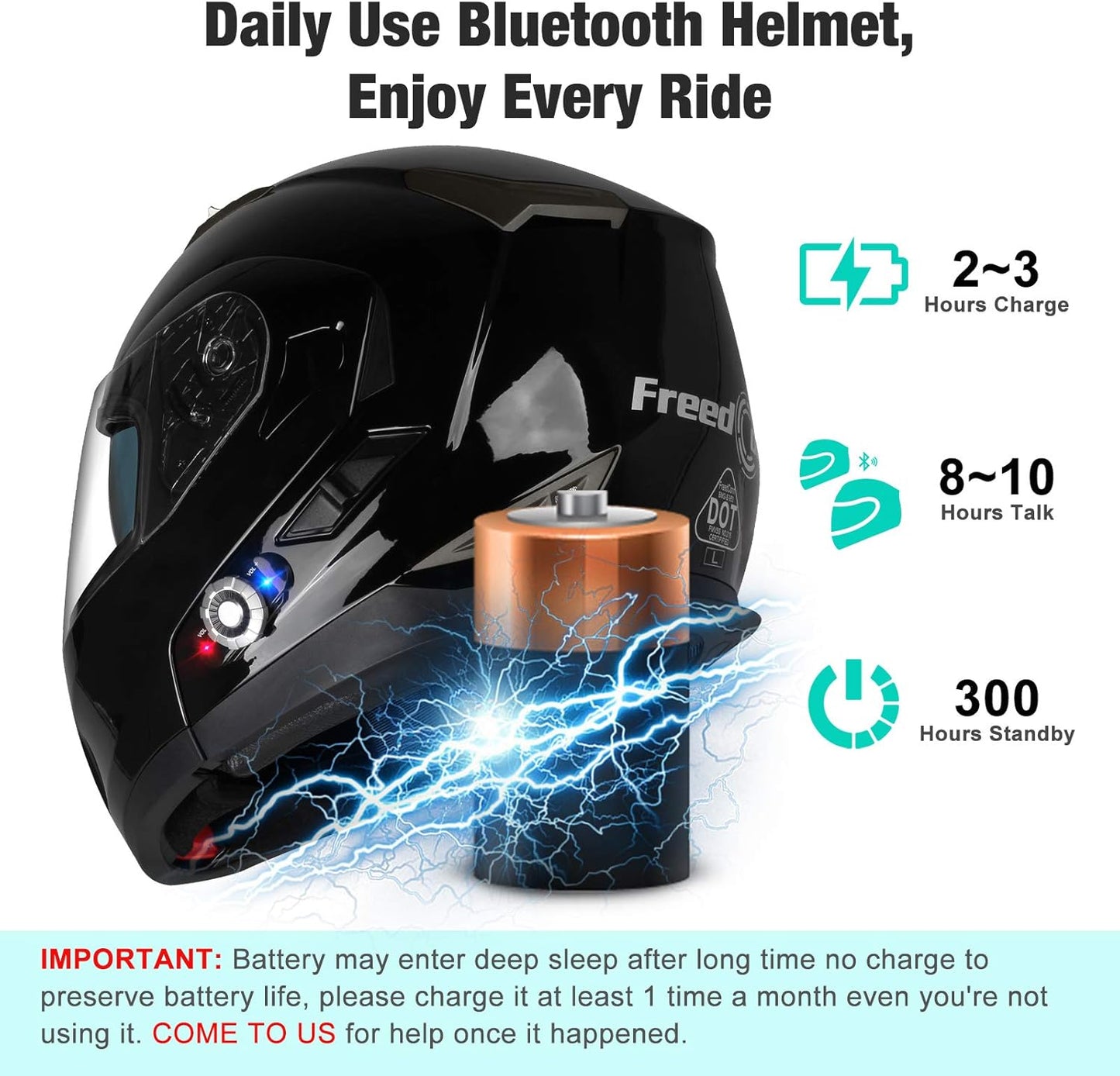 FreedConn BM2-S Bluetooth Motorcycle Helmet, Flip-Up Modular Motorbike Helmet, 500M Connectivity for 2-3 Riders, Voice Dial, Hands-Free Call, MP3, FM, DOT Certified ( X-Large, Gloss Black)