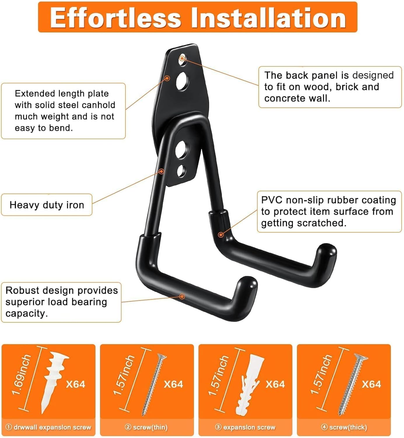 32 Pack Garage Hooks Heavy Duty,Utility Steel Wall Mount with Anti-Slip Coating Hanger & Organizer for Bulk Items,Bikes,Ladders,Power Tools,Ropes,and More Equipment