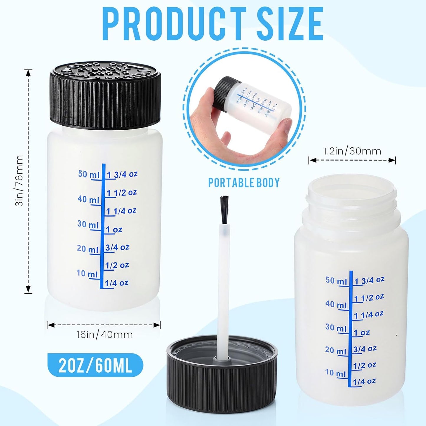 Mumufy 60 Pcs Touch up Paint Bottles with Brush and Lid Empty Touch up Bottle with Mixing Balls 2 oz Fluid Capacity Leftover Paint Container for Car Scratches Repair (Black,Blue)