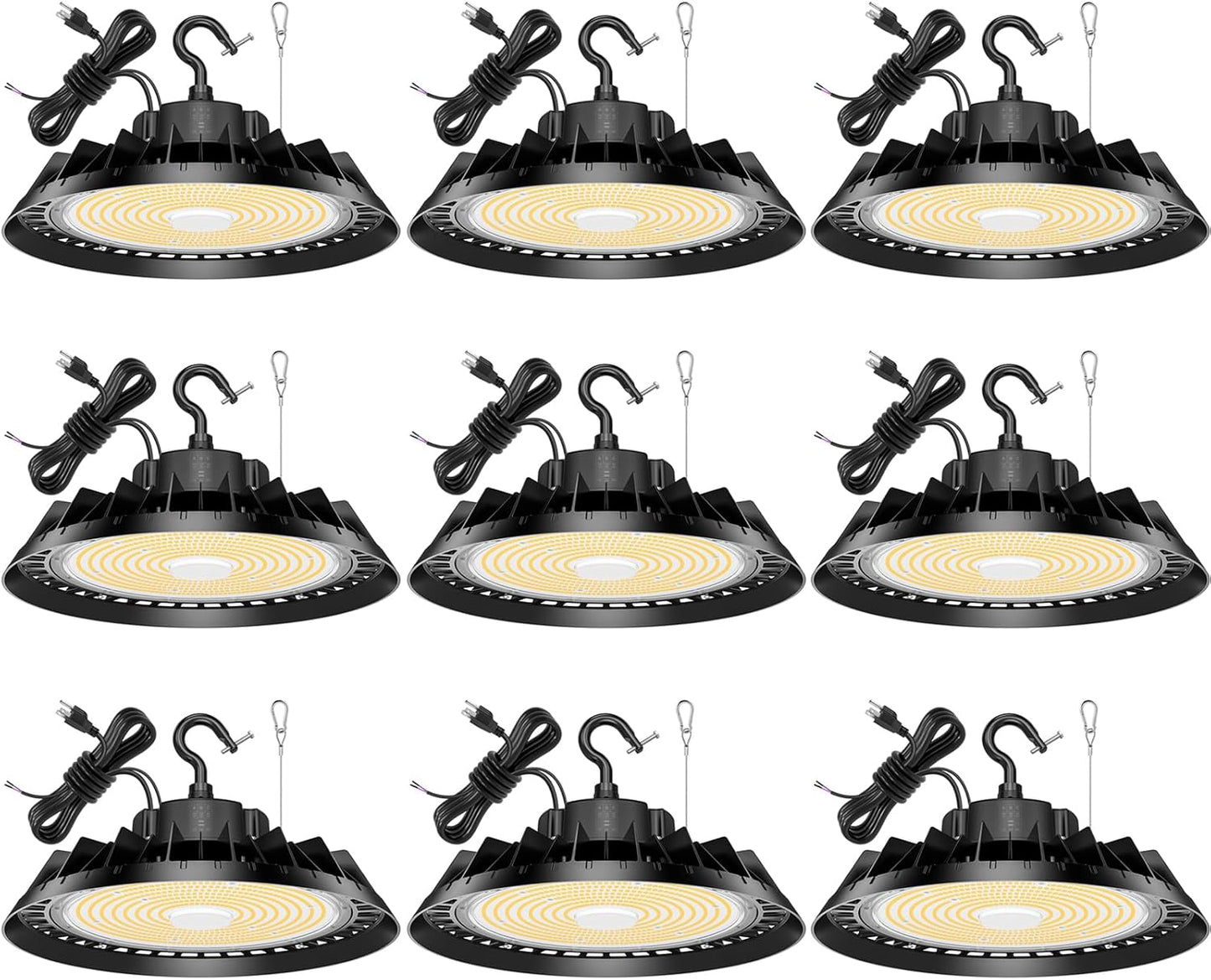 9Pack LED High Bay Lights, Super Bright 240W UFO High Bay LED Shop Lights, 36000LM 5000K, 0-10V Dimmable, 5' Cable Plug, IP65 Waterproof, ETL Listed Plug & Play Lighting for Gym Factory Warehouse