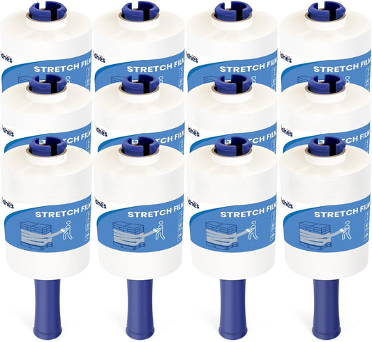 ADHES Mini Hand Stretch Wrap Film, 5 Inch x 1000 Feet, 12-Pack 80 Gauge Industrial Strength Stretch Film, Shrink Wrap Roll for Packing, Pallet Wrap, Furniture Wrapping Moving & Protection