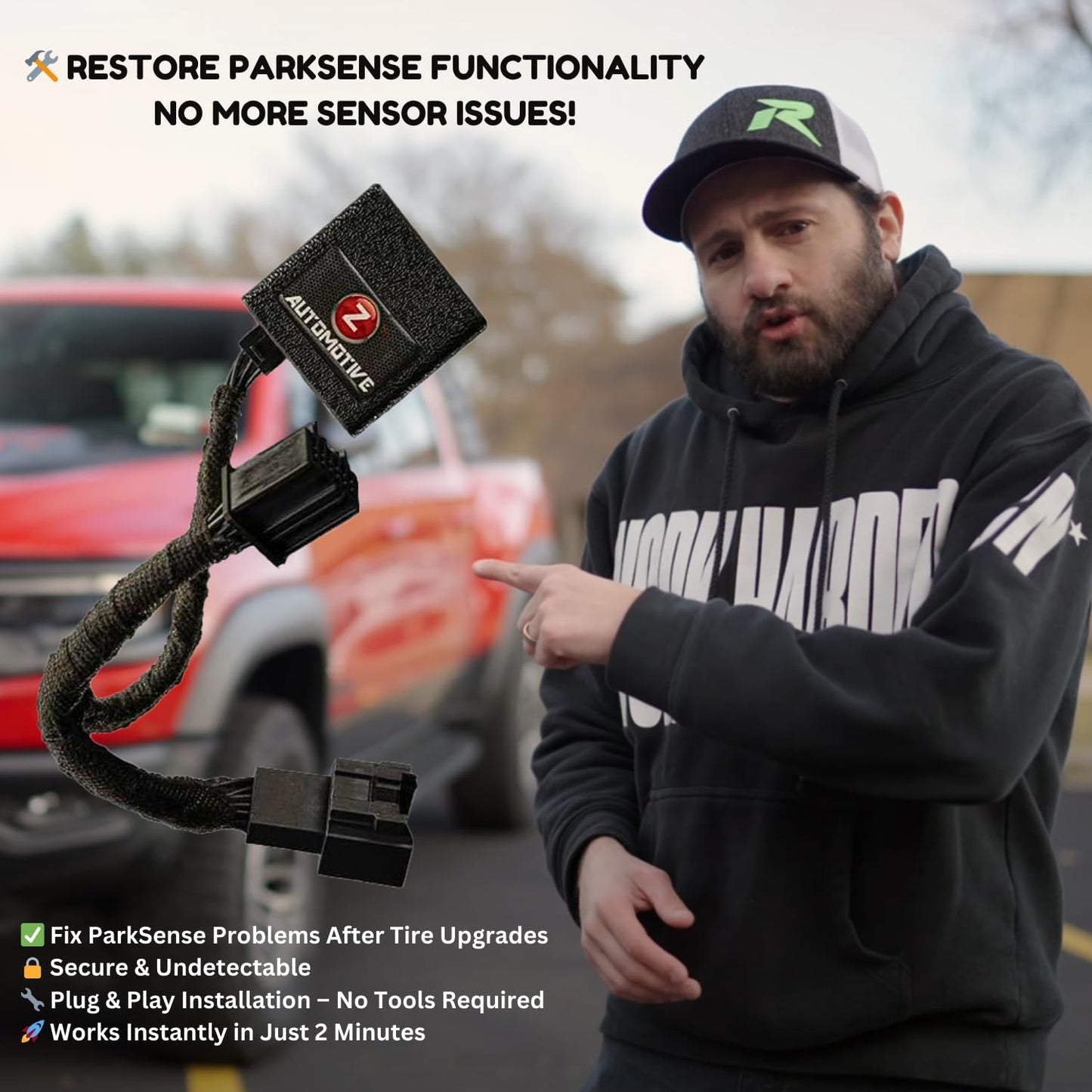 Z Automotive RAM ParkSense Fix for 2021+ Ram 1500 DT/TRX – Restores ParkSense Functionality with Larger Tires – Easy 2-Minute Plug-and-Play Installation – No Permanent Modifications