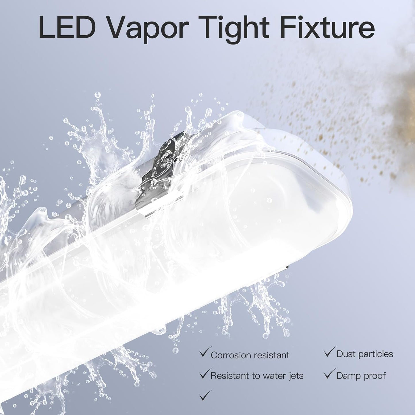 JTT LED Vapor Tight Light 60W/50W/40W 7800lm (180W Eq.), Waterproof LED Outdoor Shop Light 6000K/5000K/4000K IP65 Vapor Proof Fixture for Parking Garage Car Wash Warehouse ETL Listed