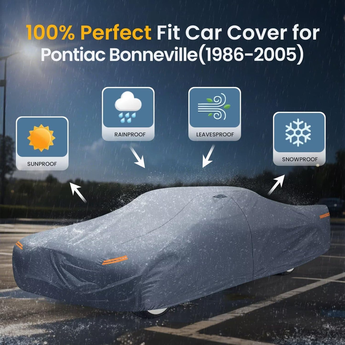 Waterproof Pontiac Bonneville(1986-2005) Car Cover with Breathable Vents, [2025 Upgrade] Premium Covers with Cotton Liner and Zipper Door, Sun Rain Snow Dust Uv Protection.(Gift with Towel)