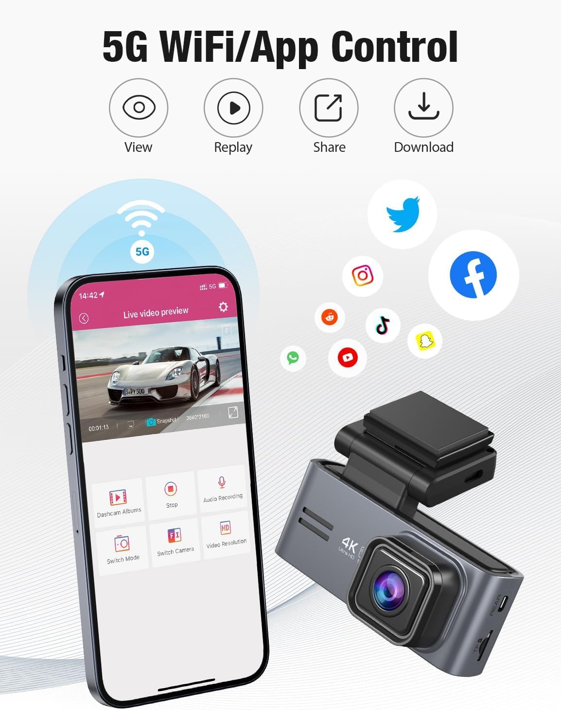 OMBAR Dash Cam 5G WiFi GPS, 3 Channel Dash Cam Front and Rear Inside 2K+1080P+1080P, 3.18" LCD Screen, 64GB Card Included, Dual Dash Camera for Cars 4K/2K/1080P+1080 P IR Night Vision, WDR, G-Sensor