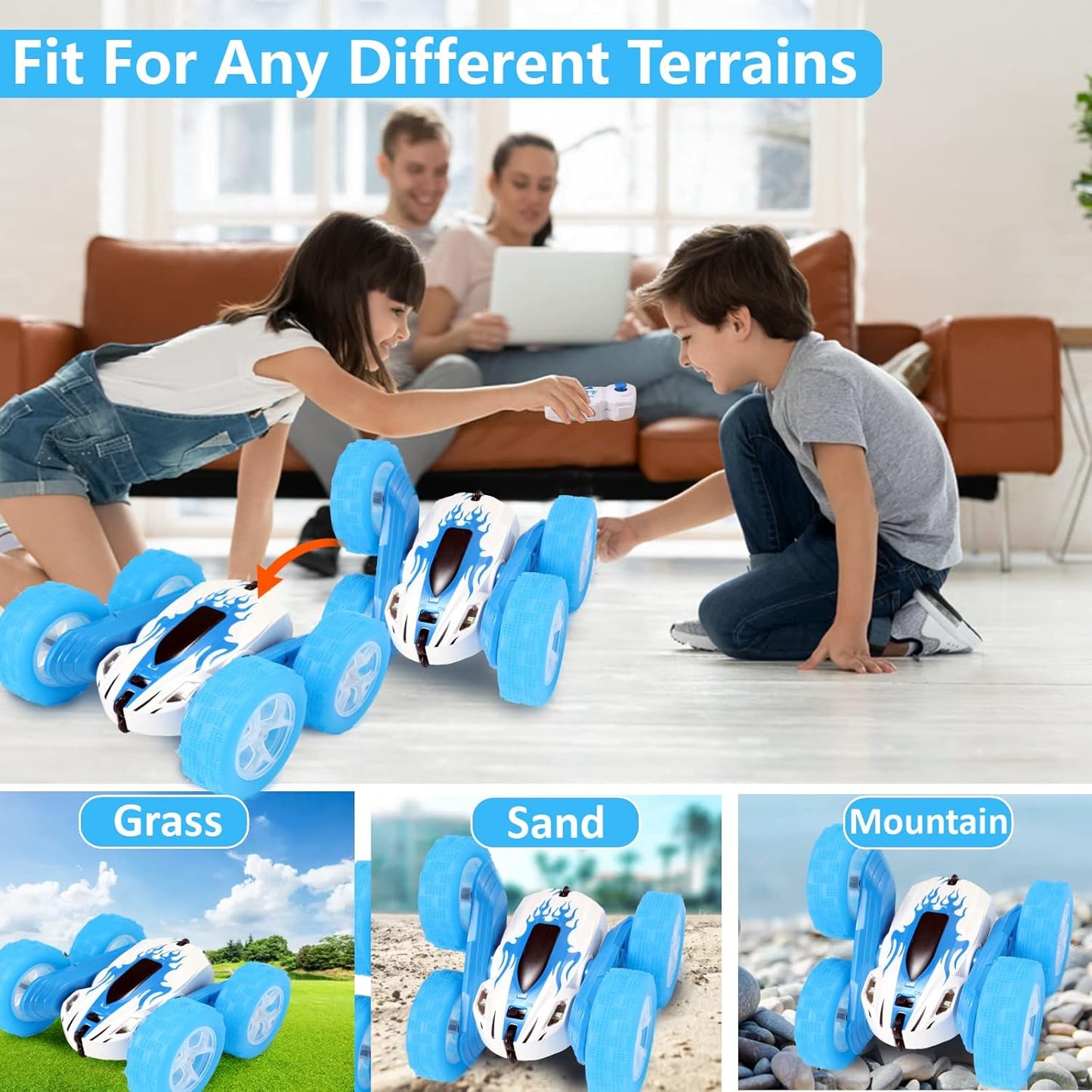 FREE TO FLY Remote Control Car For Boys: Kids RC Stunt Cars Toy with Headlights & WheelLights Double-Sided Driving 360°Flip Rotating Car Toys Gifts Presents for Boy Girls Age 6 7 8 9 10 11 12 Year Old