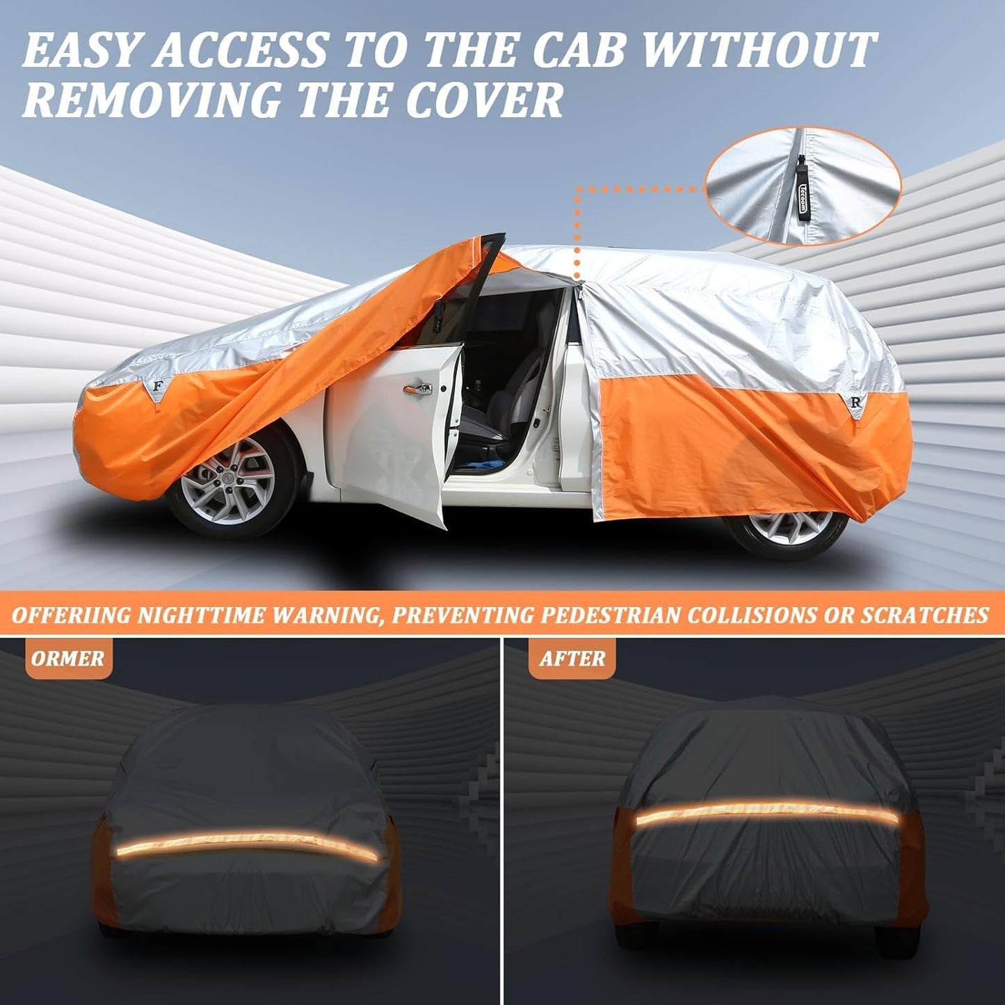 Tecoom Car Cover for Automobiles, Weatherproof Full Exterior Covers, Universal Car Tarp Covers w/Detachable Gust Straps for Toyota Corolla Ford Focus Chevrolet Sonic, Fit 160"-172" Hatchback