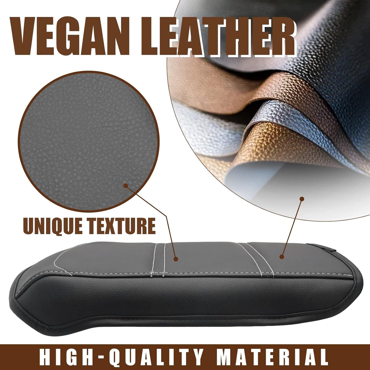 Muslogy for Acadia 2017-2023 Center Console Pad Armrest Cover Vegan Leather Cushion Pad Accessories Armrest Lid Protector Extra Soft Compatible with GMC Acadia 2023 2022-2017 (Black/White Trim)