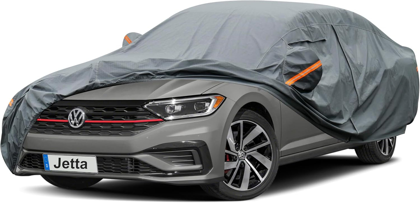 Premium Car Cover Custom Fit Volkswagen vw Jetta (2005-2025), 16 Layers Heavy Duty Car Cover Waterproof All Weather with Zipper Door for Sun Rain Snow Dust Uv Protection