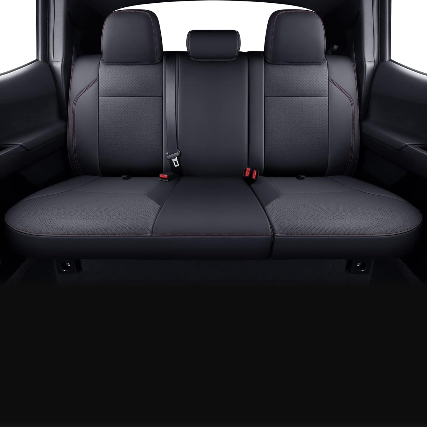 LUCKYMAN CLUB Tacoma Custom Fit Seat Covers for 2024 2025 Tacoma Crew Cab with Faux Leather (Black & Red)