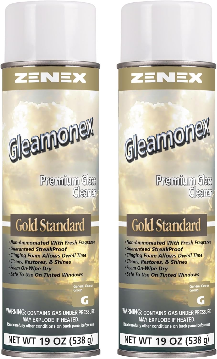 Zenex Gleamonex Premium Glass Cleaner - Fast Streak-Free Glass Cleaner Spray | Ammonia Free & Tint Safe | Removes Dirt, Grease, Smoke Film | For Glass & Plexiglas | Fresh Scent | 19 oz (2 Pack)