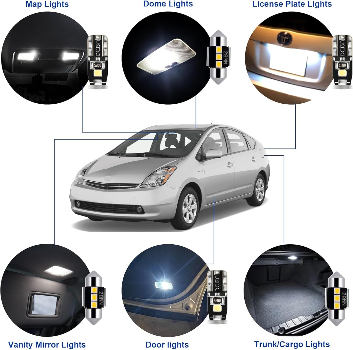 EASY EAGLE LED Interior Car Lights for Toyota-Prius-2004-2009: 11 Piece Kit White LED Light Bulbs - Super Bright 6000K + Install Tool