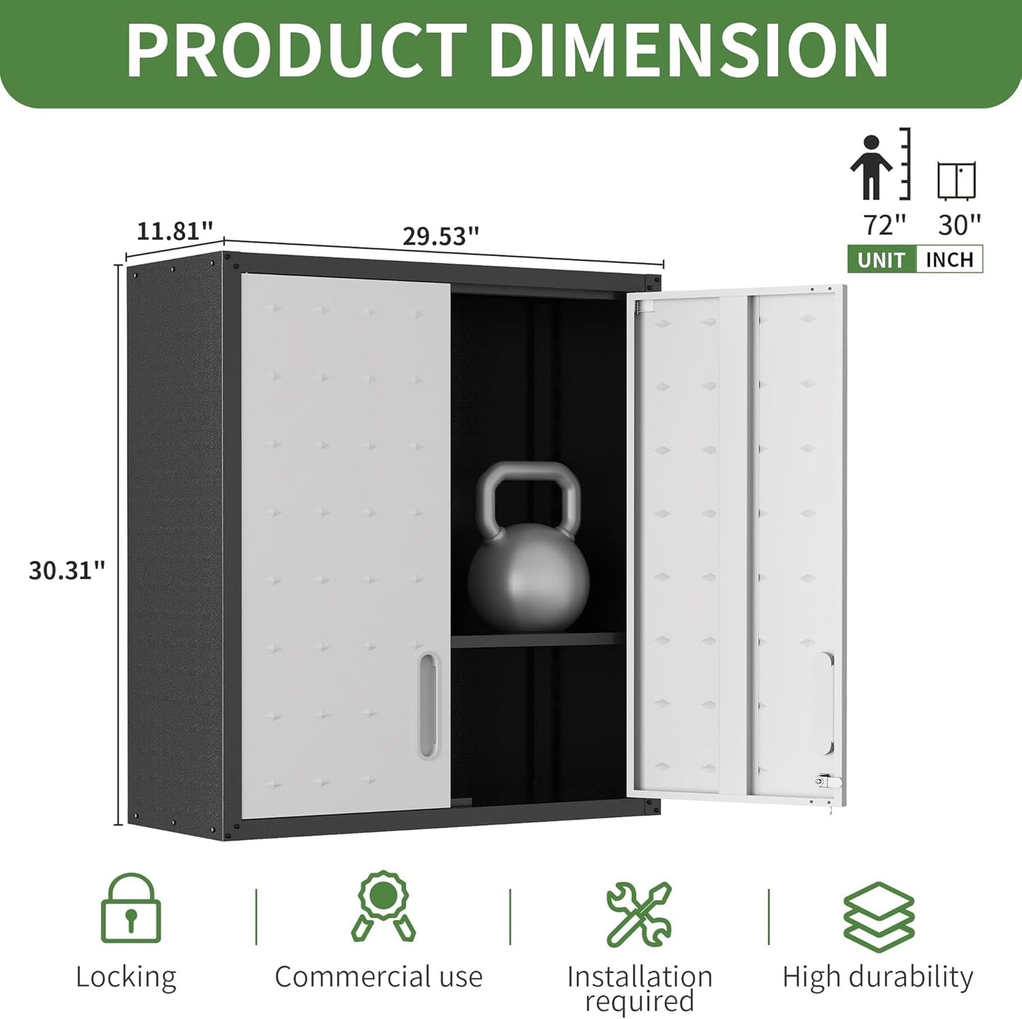 Garage Wall Cabinet,Metal Wall Cabinet with Doors and Adjustable Shelves,Steel Utility Wall Mounted Tool Cabinets for Home,Office,Kitchen,Warehouse