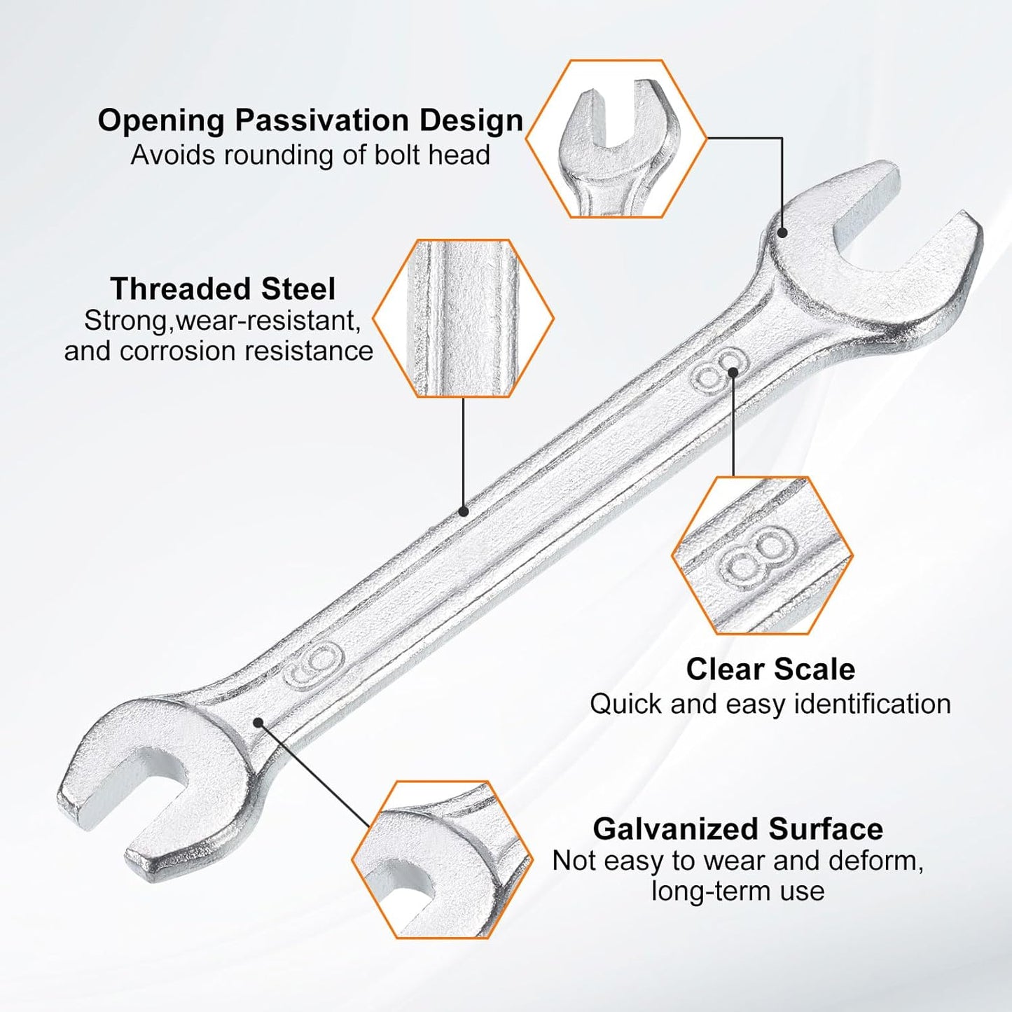 HARFINGTON 5pcs Double Open End Wrench 6mm x 8mm Metric 15 Degree Offset Angle Small Flat Head Wrench Galvanizing Open Ended Spanner for Automotive Repair Furniture Assembly