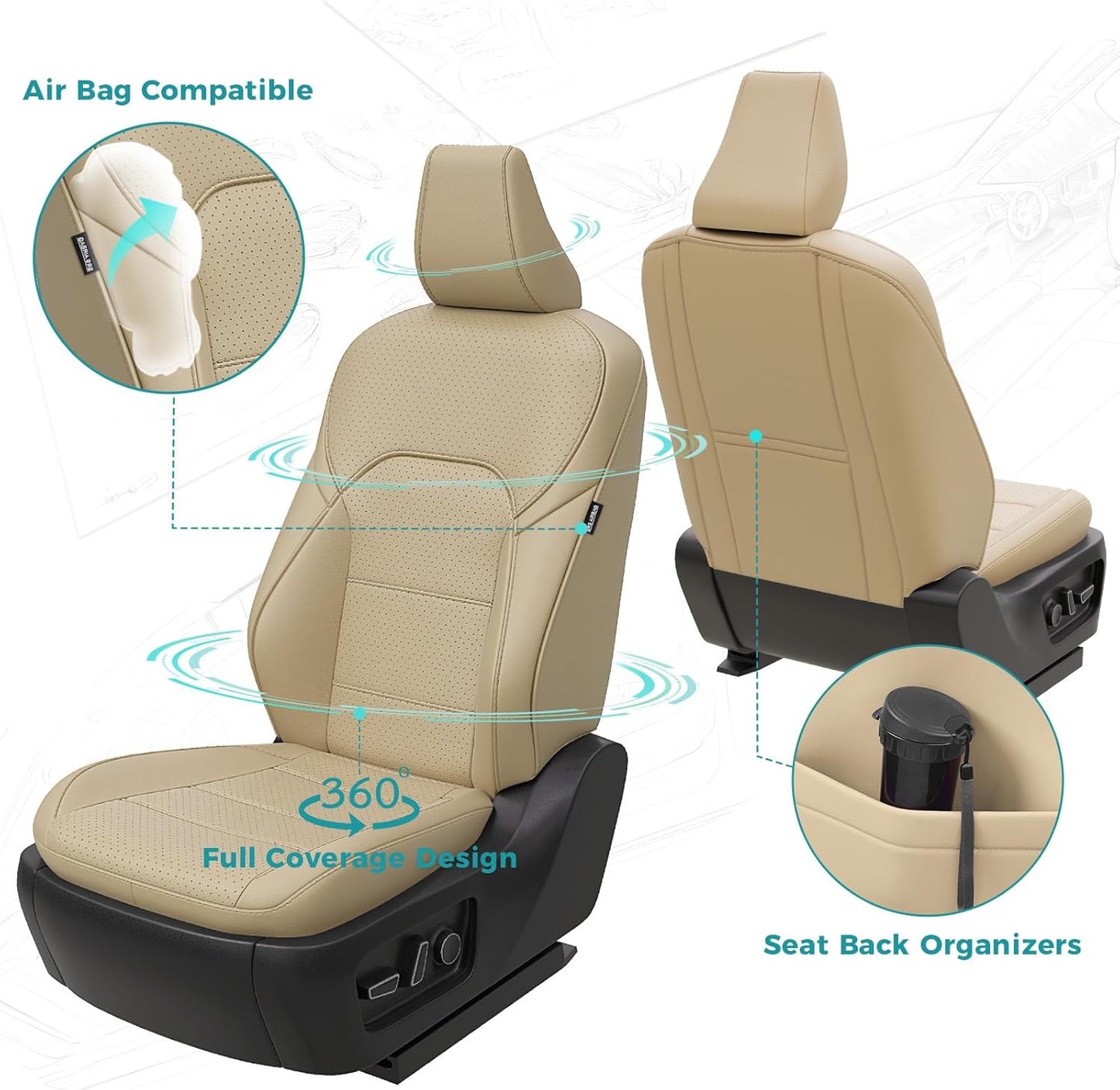 for Toyota Camry Seat Covers LE SE 2025 - Custom Fit Car Seat Covers Full Set, Leather Seat Covers for Cars, Waterproof Car Seat Cover, Beige