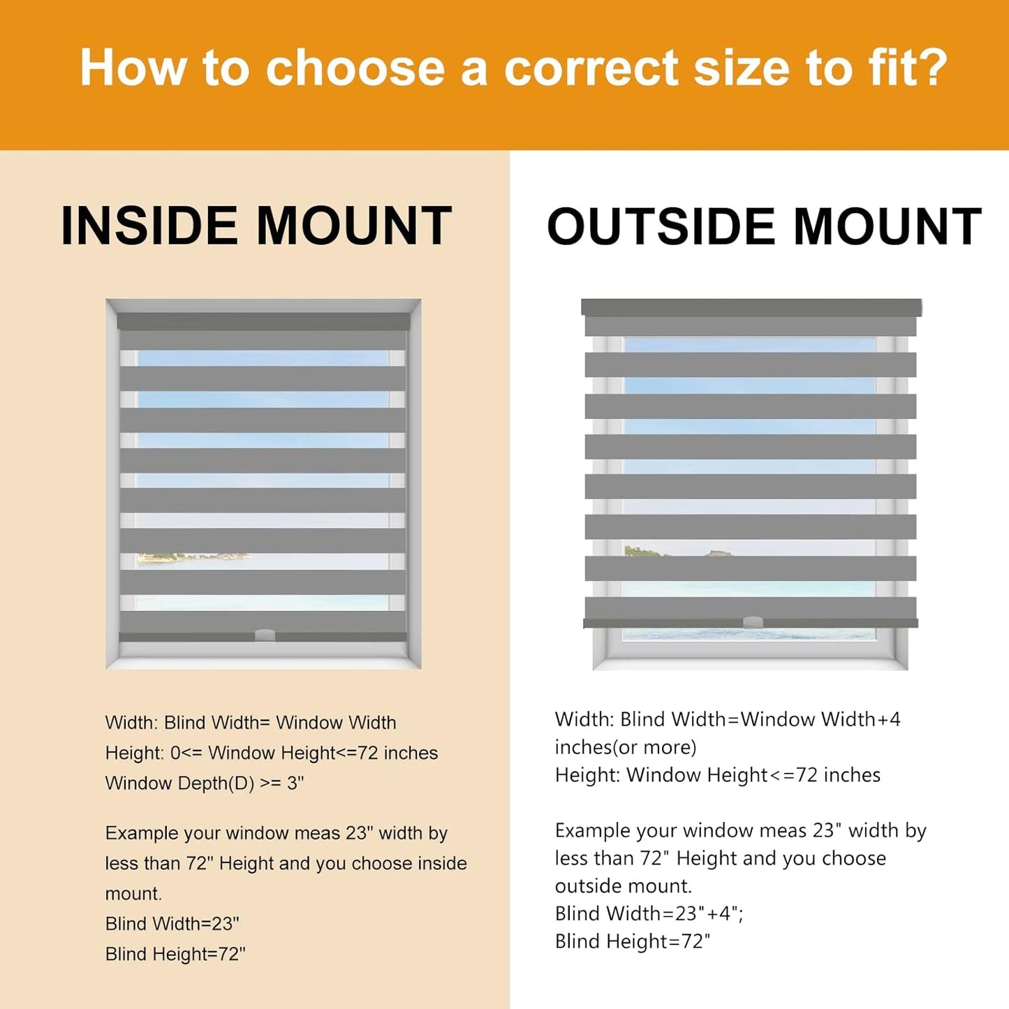 Persilux Zebra Shades Cordless Blinds for Windows (22" W x 72" H, Grey) Dual Layer Zebra Roller Shades, Free Stop Sheer Window Treatments for Home, Office, Bathroom…