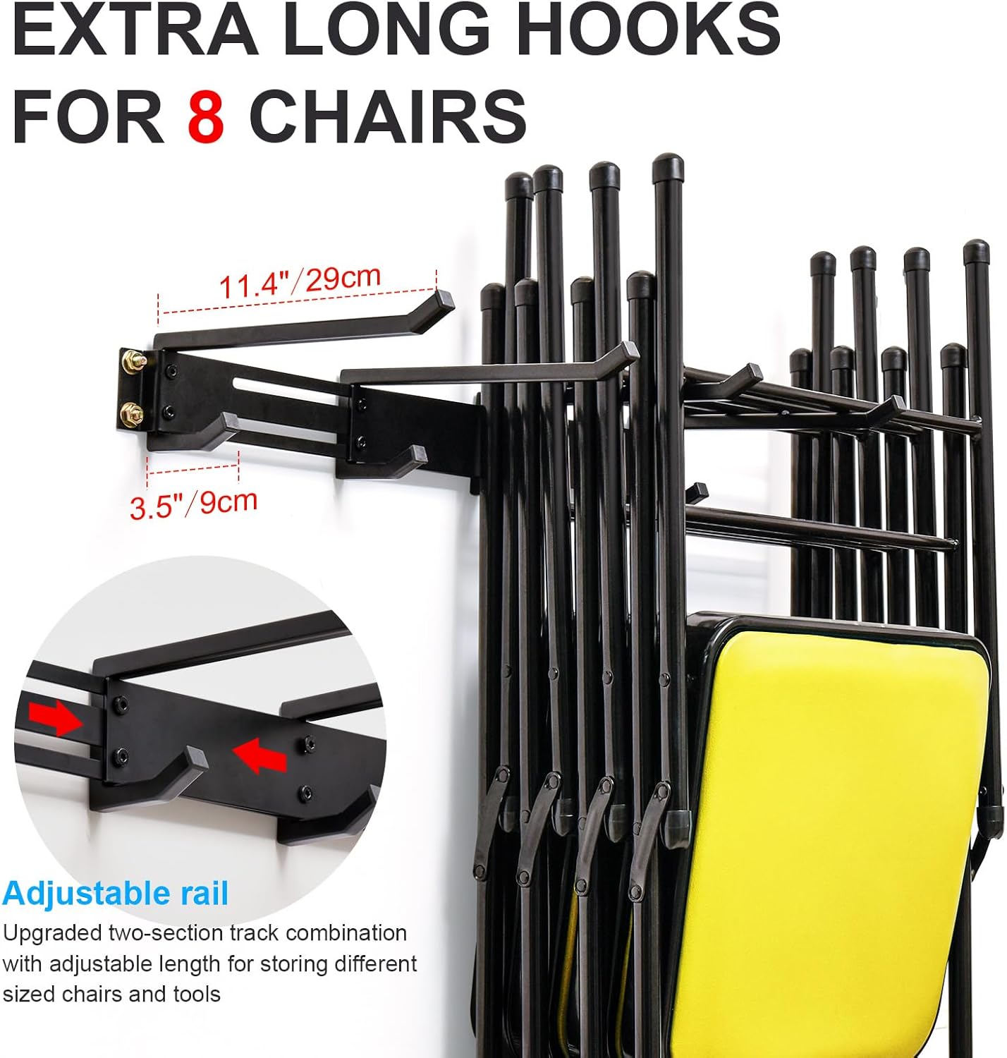 Folding Chair Storage Hangers Garage Wall Mounted, Heavy Duty Garden Tool Storage Rack, Garage Hooks for Ladders, Chairs, Shovels, Broom, Power Tools,Holds up to 300 lbs