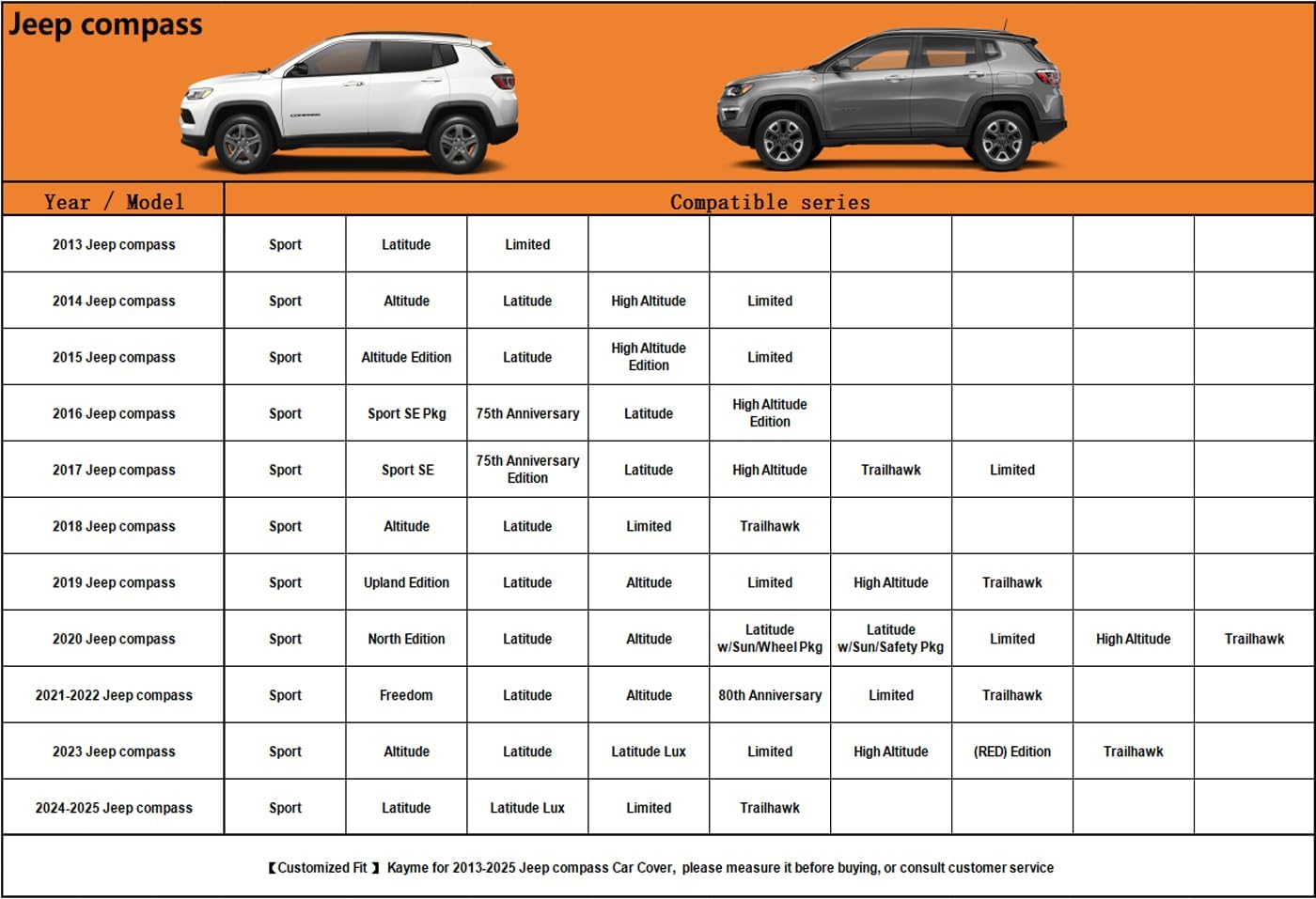 Kayme 6 Layers SUV Car Cover Custom Fit for Jeep Compass（2006-2025） Waterproof All Weather for Automobiles, Outdoor Full Cover Rain Sun UV Protection.Silver