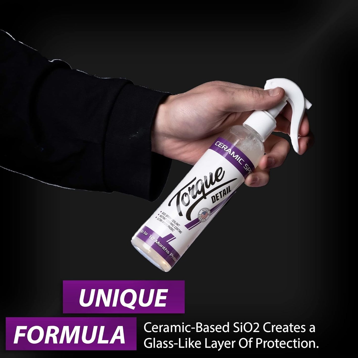 Torque Detail Ceramic Spray - Easy to Apply, Ceramic Coating Spray - Proprietary Silica Formula (Nano SiO2) Seals & Shields Car’s Clear Coat - Hydrophobic Protection & High-Gloss Shine (2-Pack 8 oz)