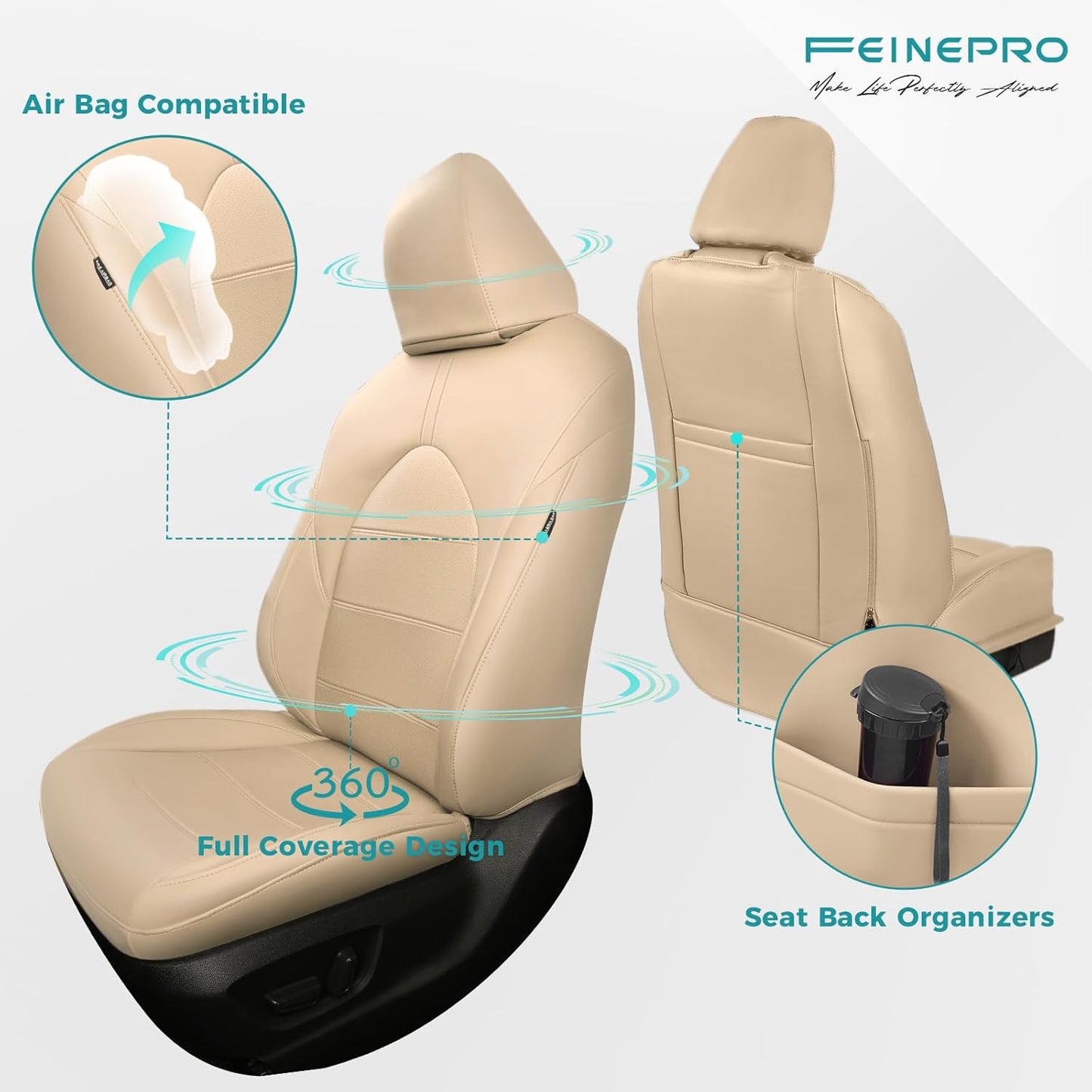 for Toyota Camry Seat Covers Hybrid XLE XSE 2018 2019 2020 2021 2022 2023 2024 - Custom Car Seat Covers Full Set, Leather Seat Cover for Cars, Waterproof Breathable Cushion Protectors Beige