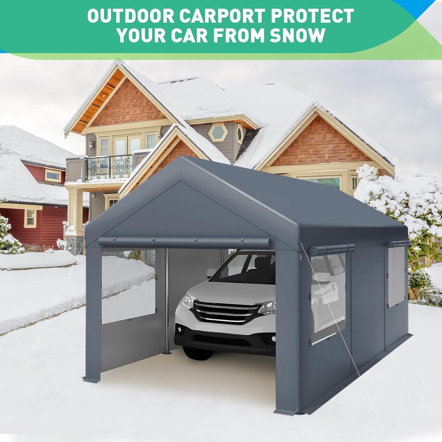 12X20 Ft Heavy Duty Carport Canopy, Portable Garage, Car Tents, Easy to Assemble, Reinforced Structure, with Hanging Edge, Applicable to Car, Bike, Boat, Party (Gray)