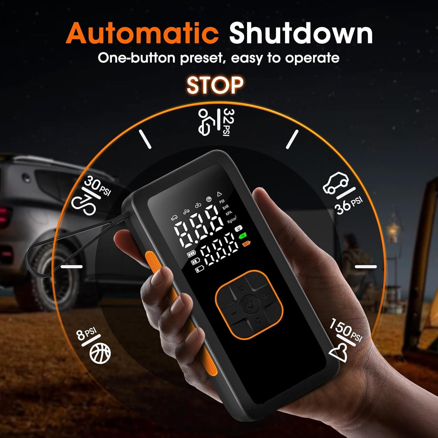 Tire Inflator Portable Air Compressor, 5X Faster Portable Air Pump for Car Tires, 150PSI Cordless Travel Air Pump with Digital Pressure Gauge for Cars, Bike & Motorcycle Tires, Ball