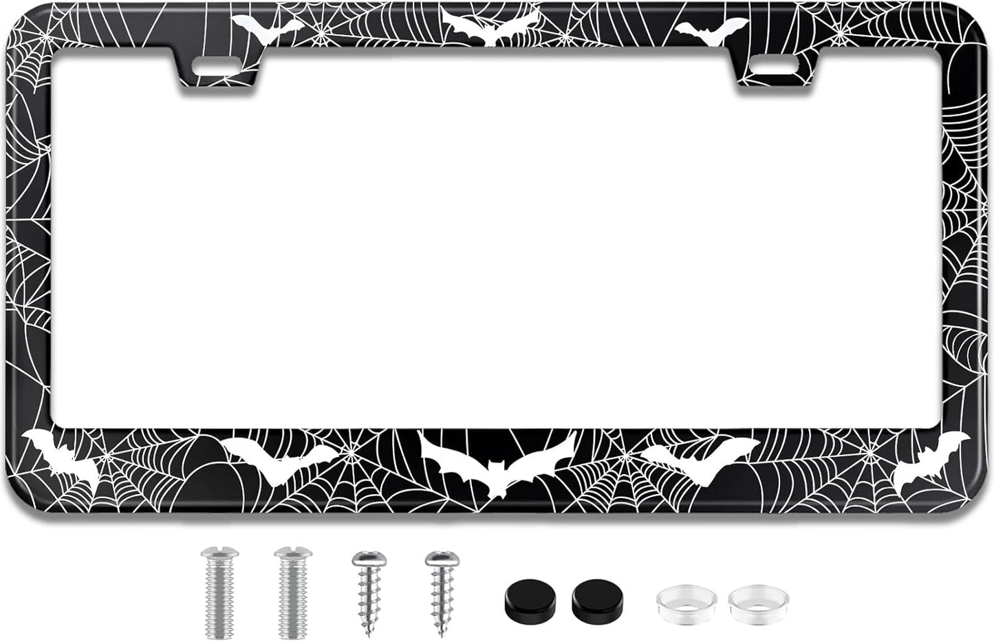 License Plate Frame for Bats and Spider Webs Stainless Steel License Plate Frames Holder Covers Rust-Proof Auto Parts Decoration with Screws License Plate Holder for Car Accessories 12x6 Inch