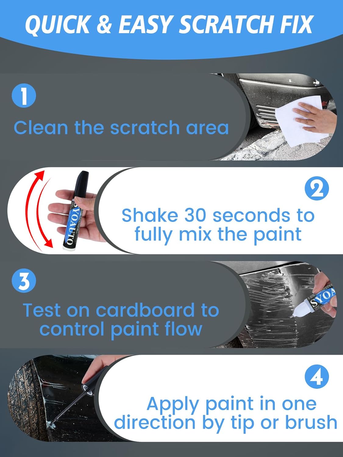 SYOAUTO Gray Car Touch Up Paint Auto Touch Up Paint 0.4 oz Gray Automotive Scratch Repair Pen Brush and Tip 2 in 1