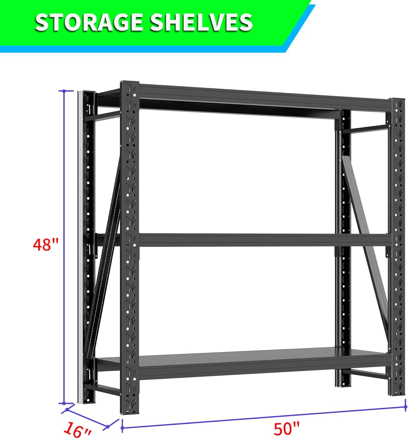 Garage Shelving Unit 1 Set Rustproof 50“W Heavy Duty Storage Shelves Easy Assembly 3 Tier Adjustable Metal Steel Utility Shelf Rack Garage Storage Organize for Tools Basement,Warehouse