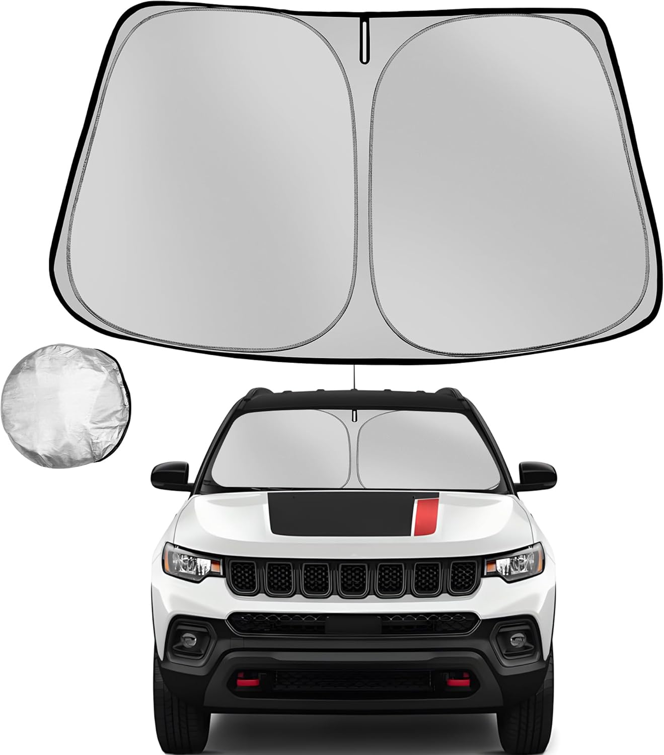 Windshield Sun Shade for 2017-2024 Jeep Compass SUV Foldable Sun Sunshade for Car Front Window Blocks UV Rays and Heat Automotive Interior Protector Custom Fit Accessories