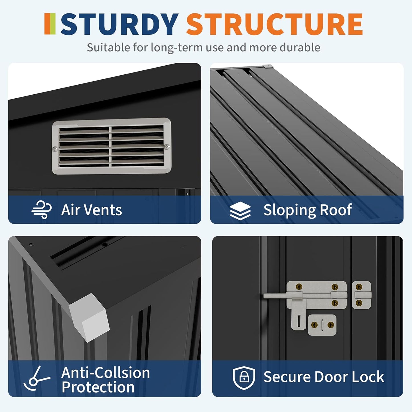 4x8 FT Metal Outdoor Lean to Storage Shed, Lean to Garden Shed Utility Tool Shed, Heavy-Duty Outdoor Metal Wall Side Storage Sheds