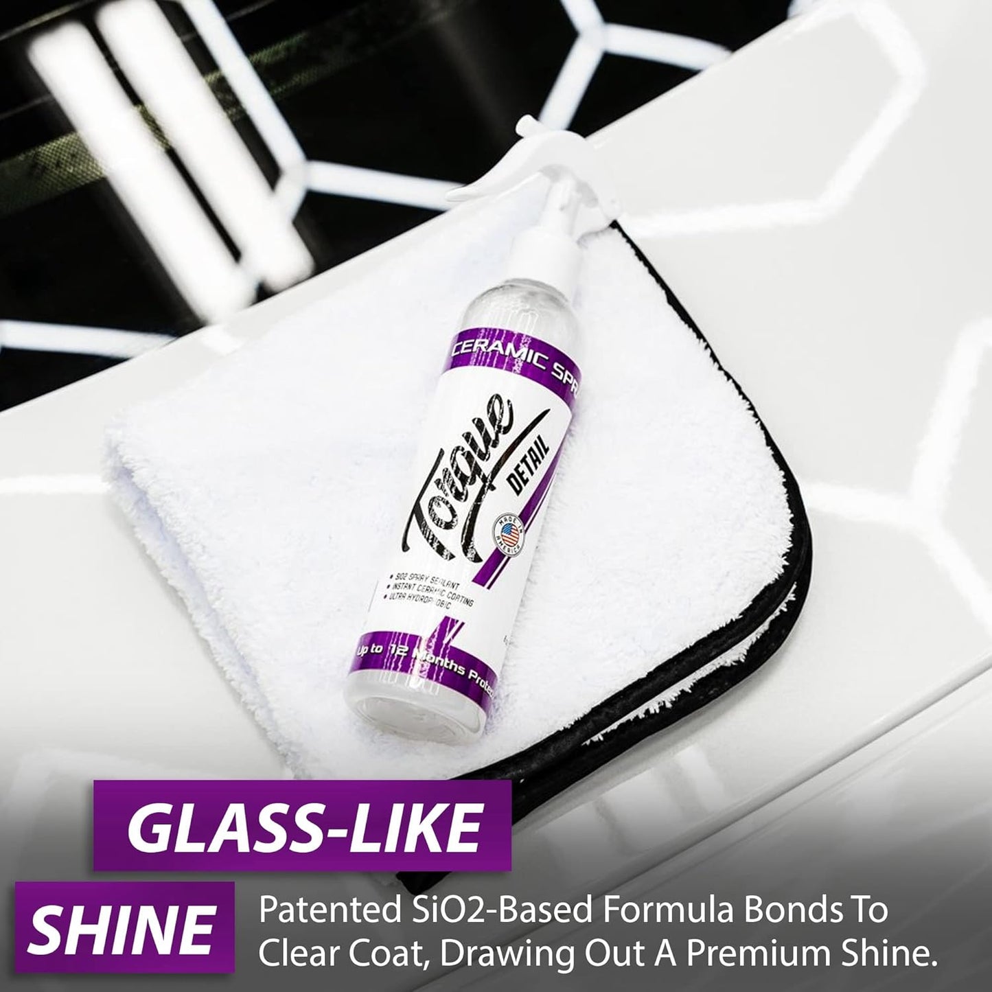 Torque Detail Ceramic Spray - Easy to Apply, Ceramic Coating Spray - Proprietary Silica Formula (Nano SiO2) Seals & Shields Car’s Clear Coat - Hydrophobic Protection & High-Gloss Shine (8 oz)