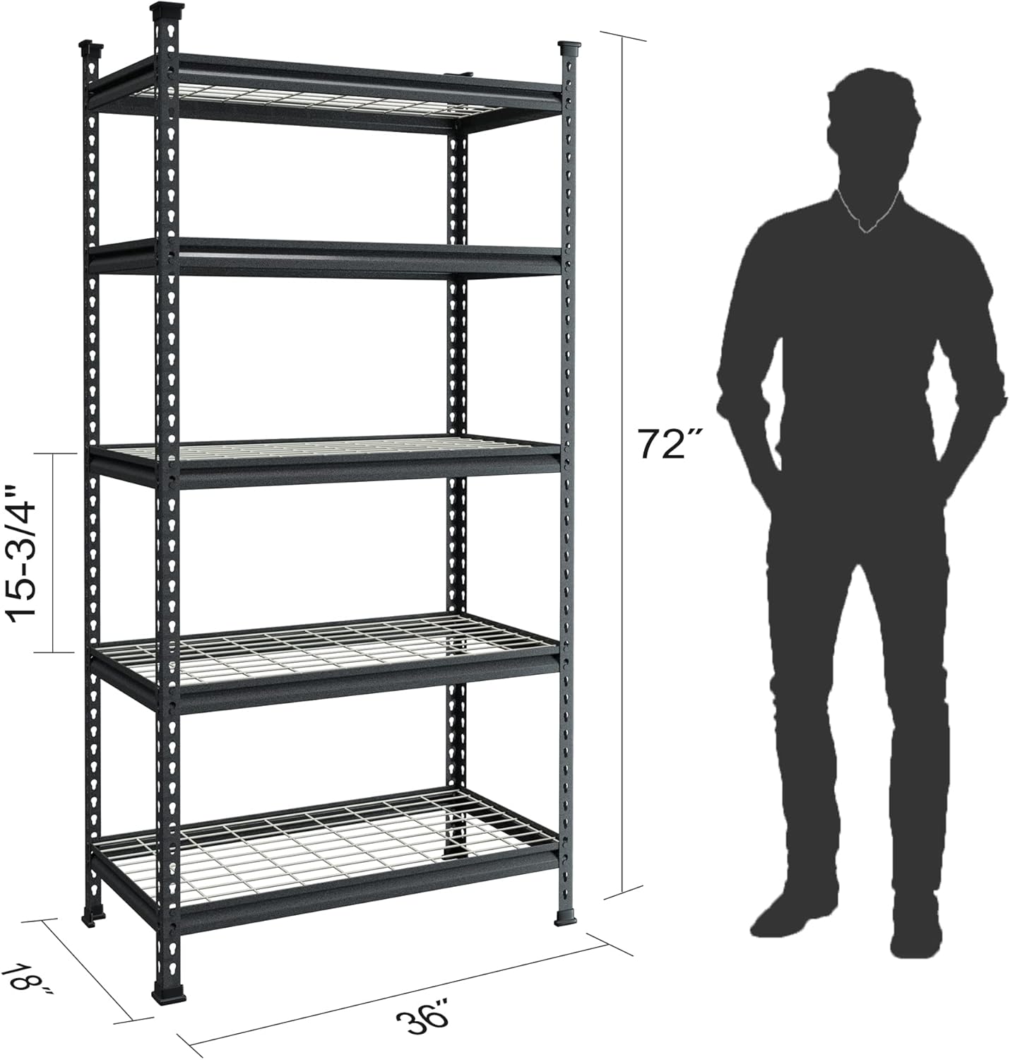 WORKPRO 5-Tier Metal Garage Shelving Unit, 36”W x 18”D x 72”H Storage Shelves, Adjustable Storage Rack Heavy Duty Shelf, 4000 lbs Load Capacity (Total), for Garage, Kitchen, Bathroom, Warehouse