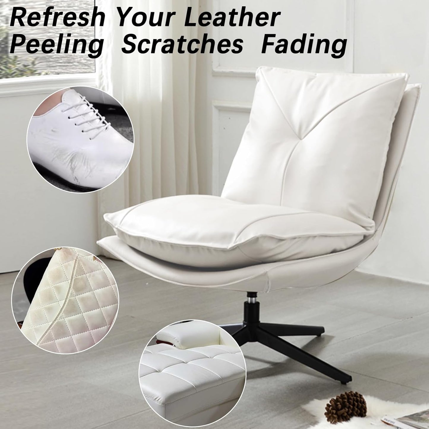 Leather Recoloring Balm, Leather Color Restorer Conditioner, Leather Restorer for Couches Paint, Leather Scratch Remover, Scratch Leather Faded Repair Kits for Vinyl Furniture (White, 75ML)