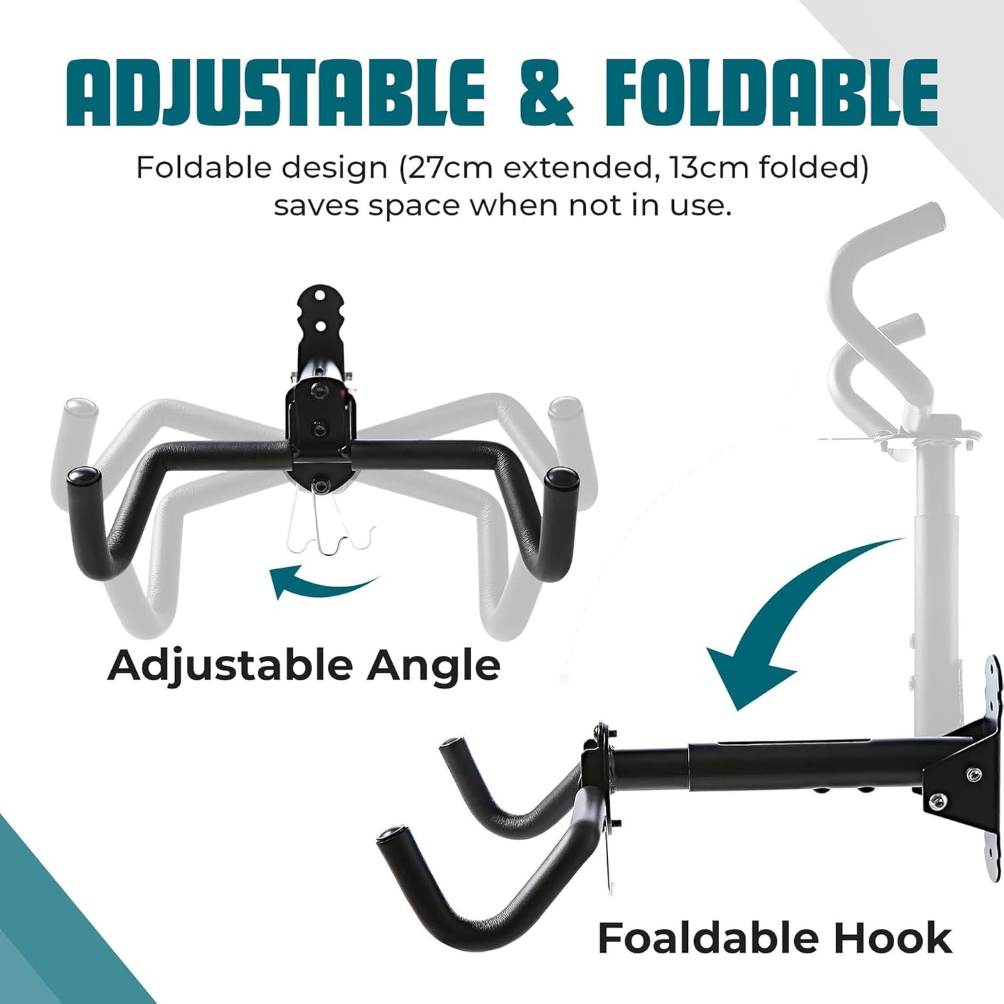 Bike Wall Mount, 1 Pack Bike Hanger, Foldable Bicycle Storage Horizontal Rack, Includes Bike Hook, for Garage, Indoor or Shed with Screws