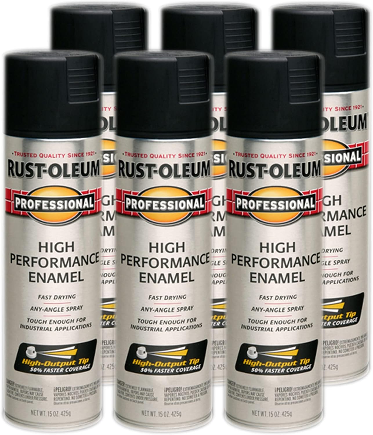 Rust-Oleum 239107-6PK Professional High Performance Enamel Spray Paint, 15 Oz, Semi-Gloss Black, 6 Pack