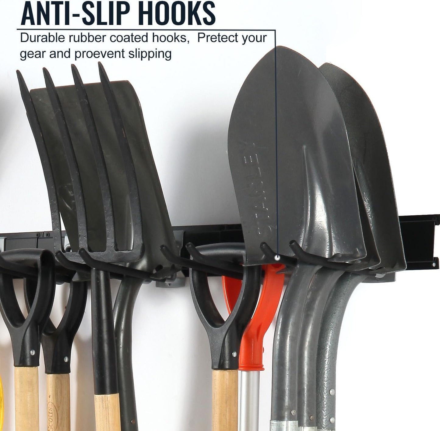 Locking Garden Tool Organizer, Garage Organization Wall Mount Storage Rack, Heavy Duty Metal Yard Tool Organizer, Adjustable Hanging Hooks, Hold Up to 3000lbs (32Inch Black)