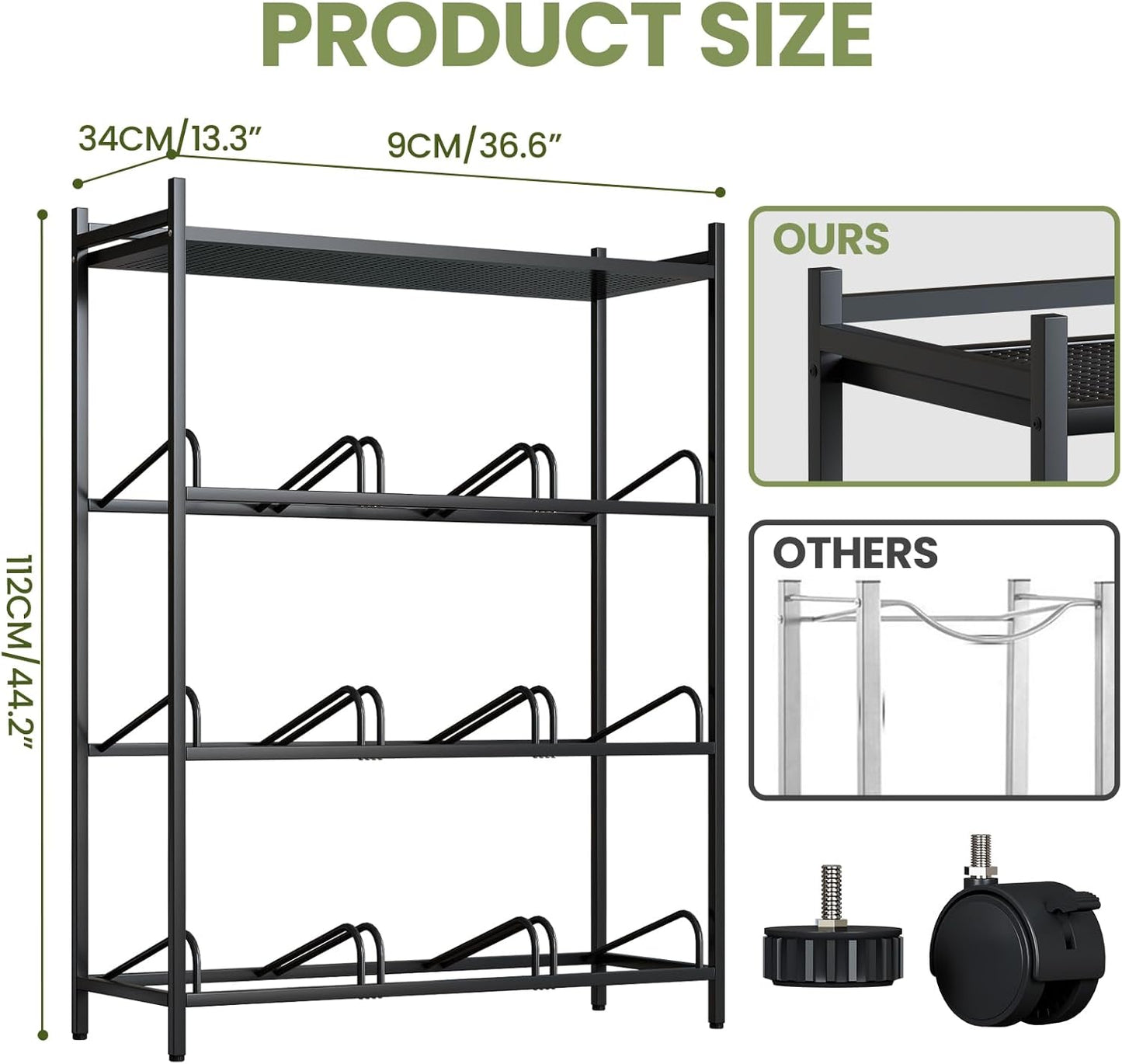 5 Gallon Water Bottle Holder, Water Jug Rack with Top Shelf, Wheels, Movable Water Jug Stand, Two Carry Handles, Heavy Duty 9-Tray Water Jug Stand for Kitchen Office Living Room Garage, Black