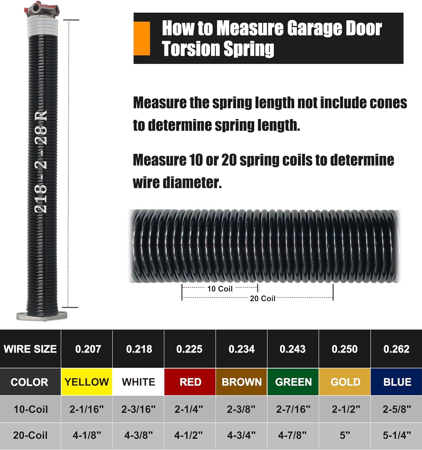 Garage Door Torsion Spring Set, Pair of 2" Electrophoresis Coated Garage Door Spring Replacement with 2 Non-Slip Winding Bars and Bearing, Minimum 16000 Cycles (.218x2x28")
