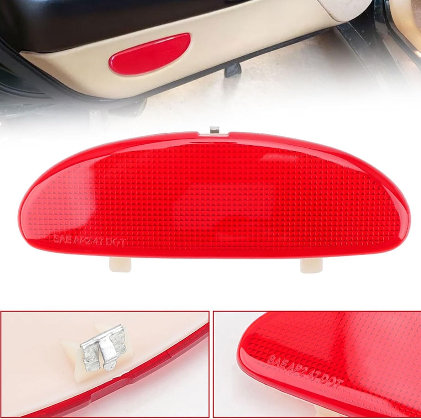 DERI Car Front Inner Door Panel Reflector Plate with Buckle Compatible with C5 Corvette 1997-2004, Left or Right Side Door Panel Reflector Assembly Replace 10295148 (Red) 1Pack