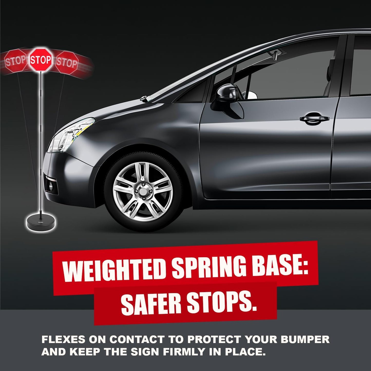 Securityman Garage Parking Aid with LED Stop Sign [Upgraded Base] – Large 7" Sign, Bright Red LEDs, Adjustable Height – Garage Car Stopper & Parking Assist Indicator