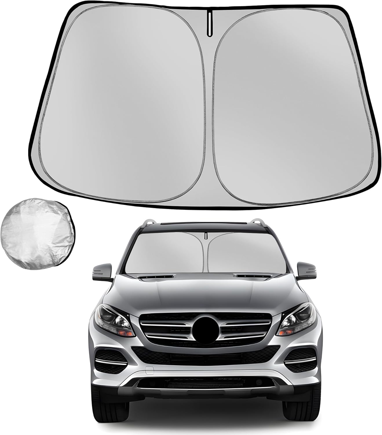Windshield Sun Shade for 2012-2019 Mer-cedes-Benz GLE-Class(Not Fit for GLE Coupe) Foldable Sun Sunshade for Car Front Window Blocks Heat Automotive Interior Protector Custom Fit Accessories
