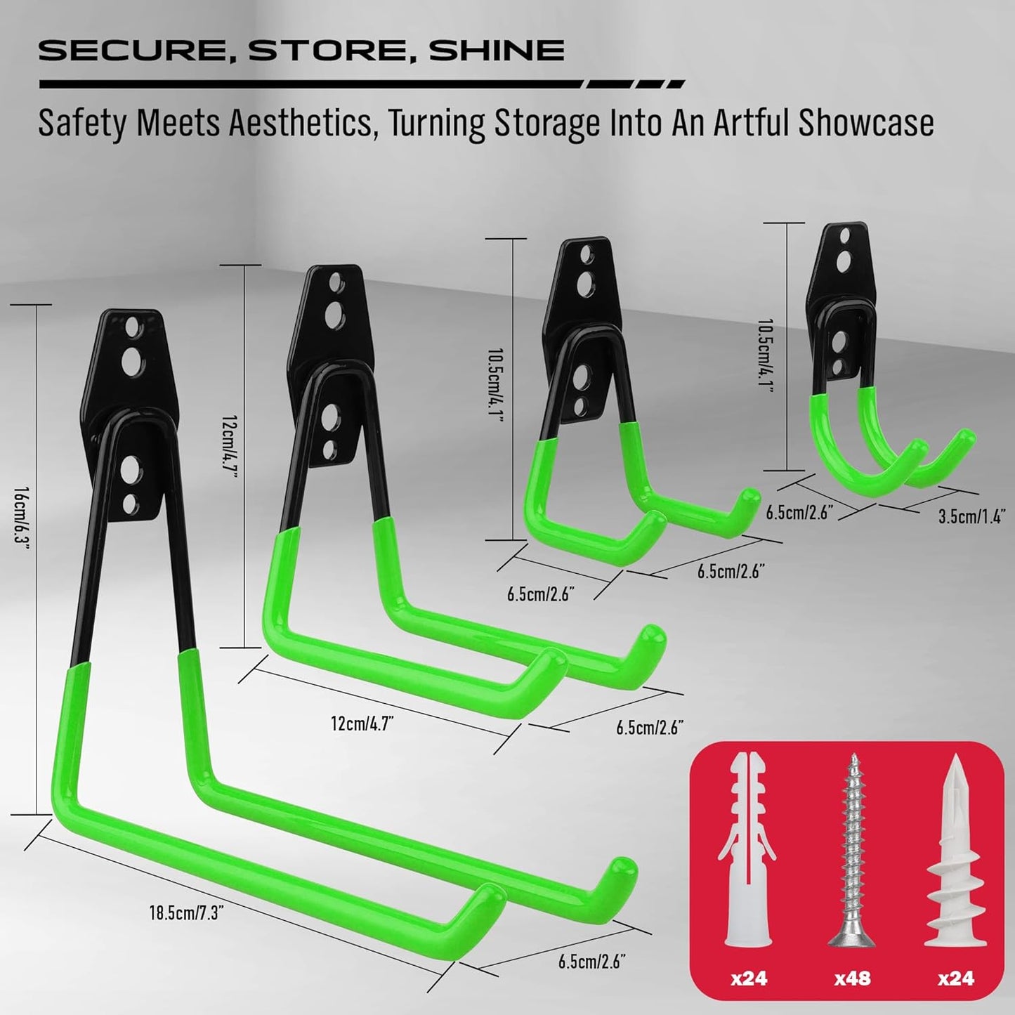 Garage Tool Storage Wall Hook Assortment Set: 15PCS Heavy Duty Large Hanger Garden Tool Organizer Ladder Bike Rack Yard Tool Holder Shed Shovel Metal Screw Organization Bicycle Steel Bracket