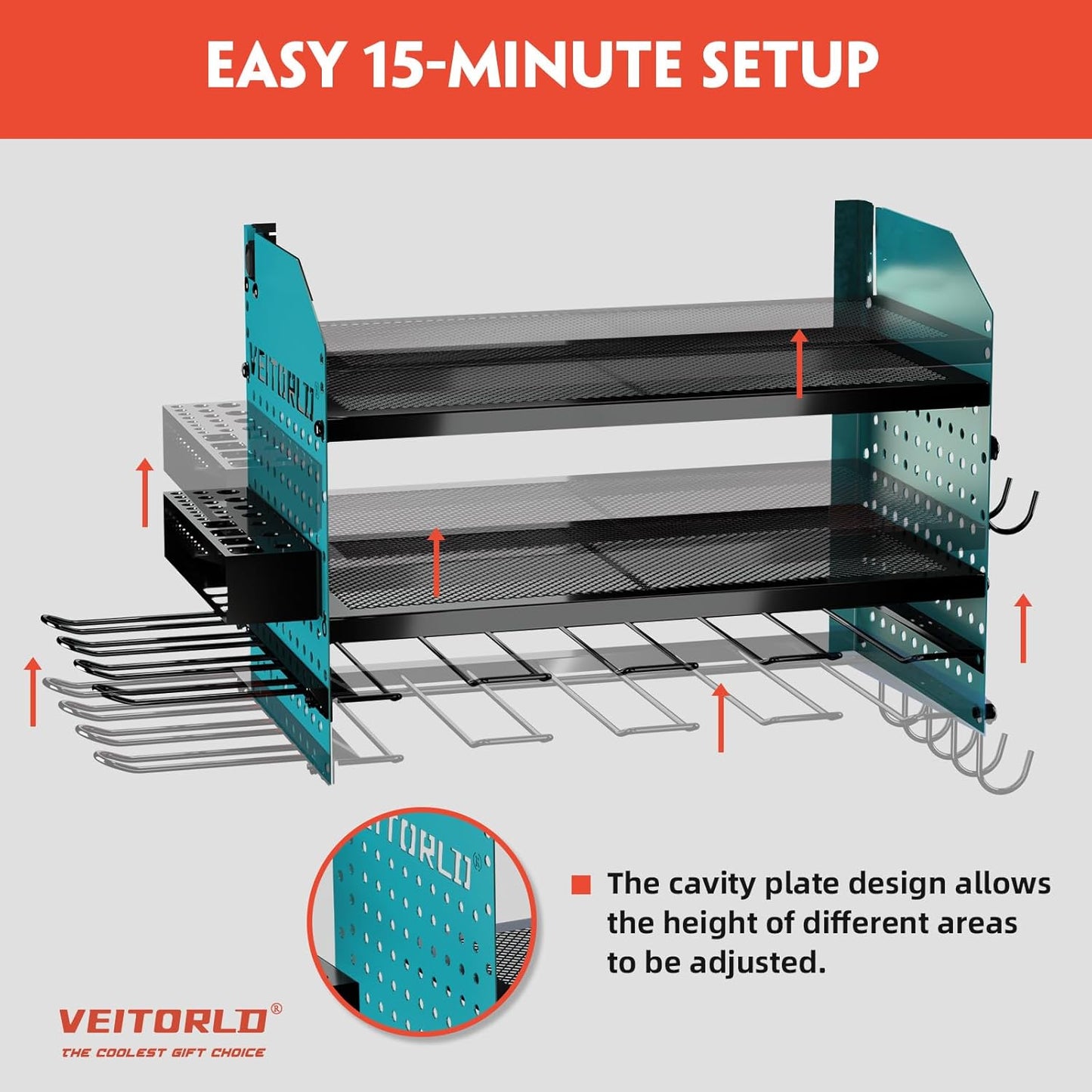 Veitorld Power Tool Organizer with Charging Station, Heavy Duty Modular Wall Mount Rack for Garage - 4 Drill Holders, Tool Storage Organizer, Christmas Birthday Gifts for Men Him Dad Husband