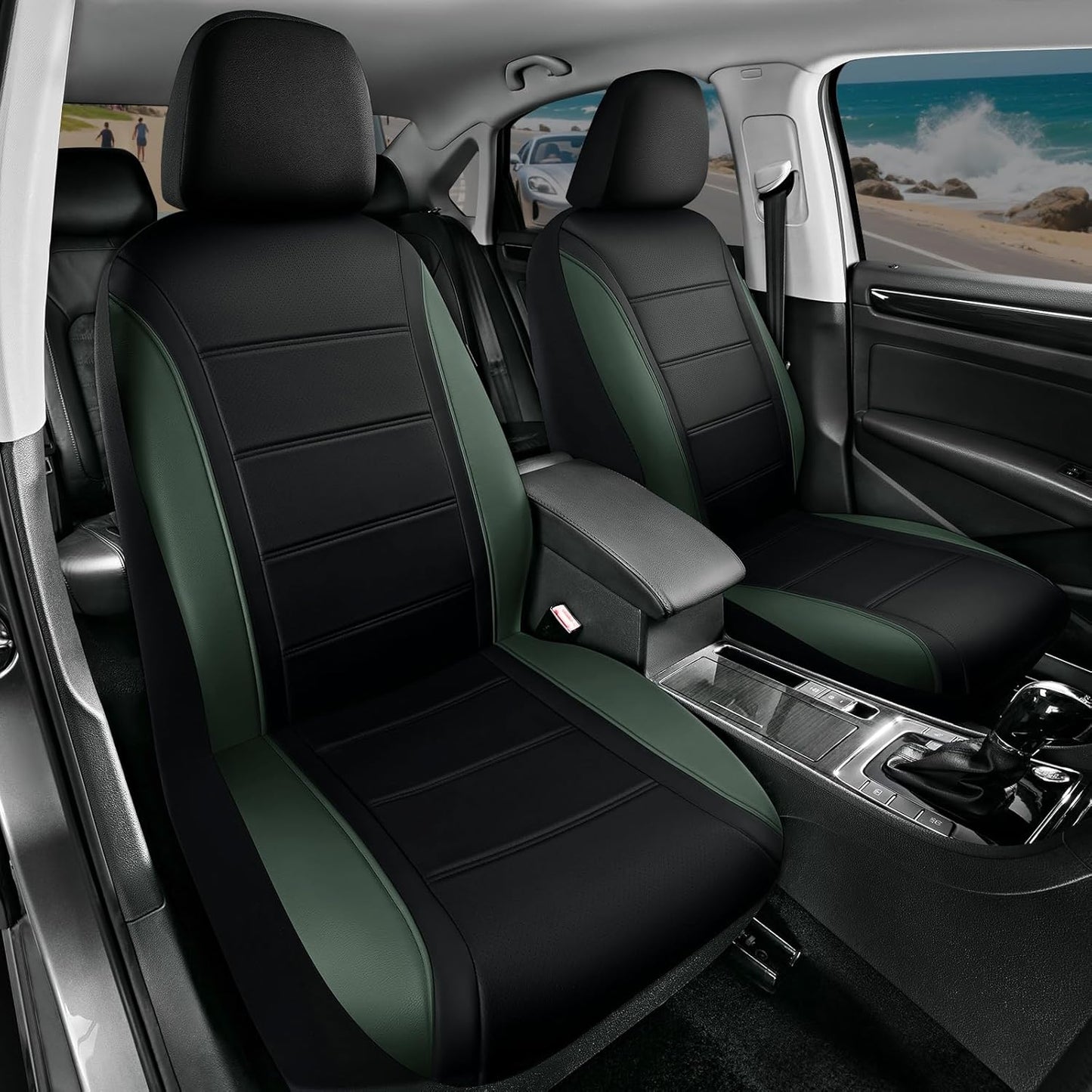 Road Comforts Leather Seat Covers, Breathable Car Seat Covers Full Set for Men,Airbag Compatible, Automotive Seat Covers Set Universal Fit Most Cars,Vans,Truck,SUV