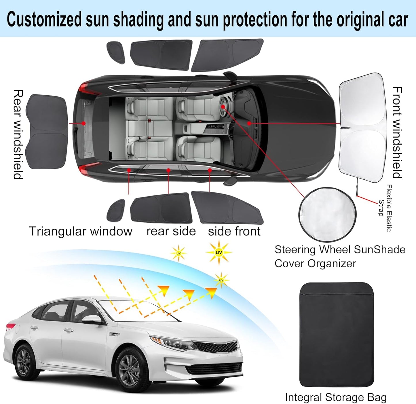 TINGLU Window Shades for Kia Optima 2016 2017 2018 2019 2020 (Not for 2021 KIA K5) Accessories Car Side Full Windows Windshield Sun Shade Sun UV Rays Privacy Protection for Camping 8PCS